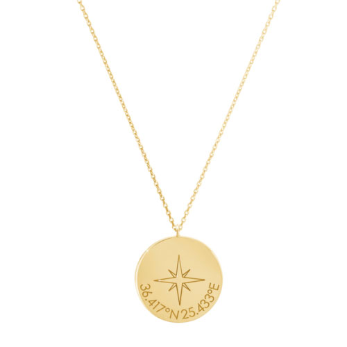 Personalized Compass Pendant Necklace in Yellow Gold