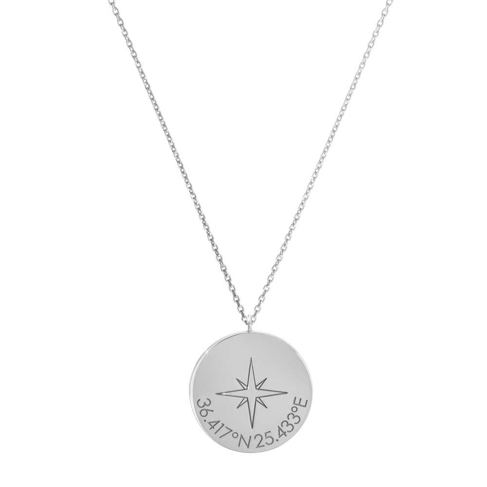 Personalized Compass Pendant Necklace in White Gold