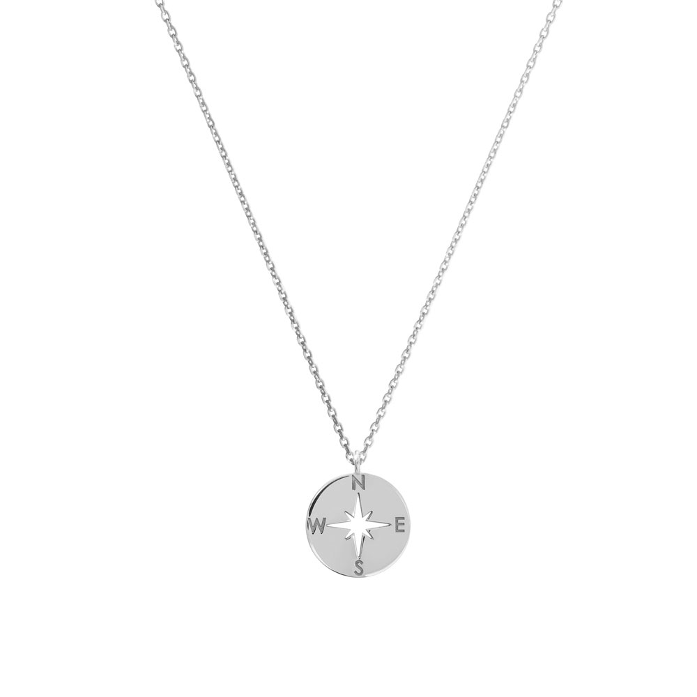 compass pendant necklace in white gold
