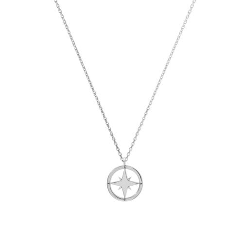 Dainty Compass Pendant Necklace made of White Gold