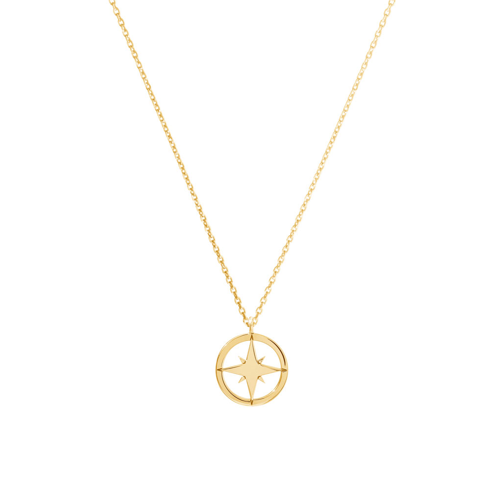 Dainty Compass Pendant Necklace made of Yellow Gold