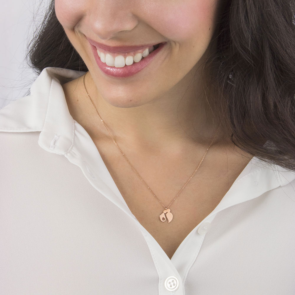 New Mom Pendant Necklace in Rose Gold Worn By A Woman