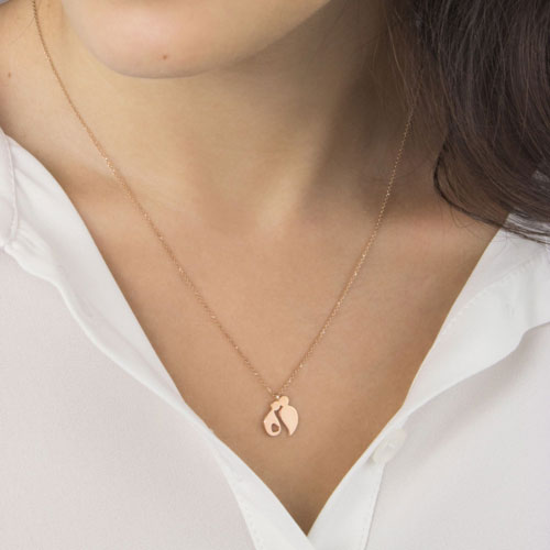 New Mom Pendant Necklace in Rose Gold Worn By A Woman