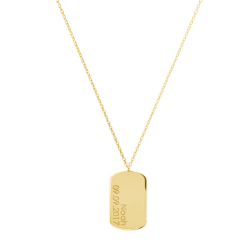 Tiny ID Pendant Necklace in Yellow Gold, Custom-Engraved