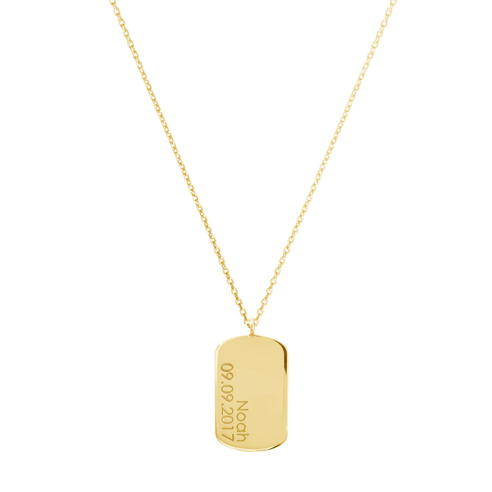 18K Yellow Gold Filled Ladies Initial ID Necklace – Bar Pendant With Rolo Chain (45cm)