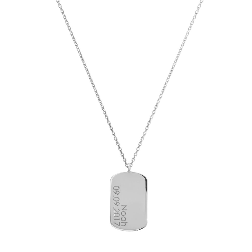 Tiny ID Pendant Necklace in White Gold, Custom-Engraved