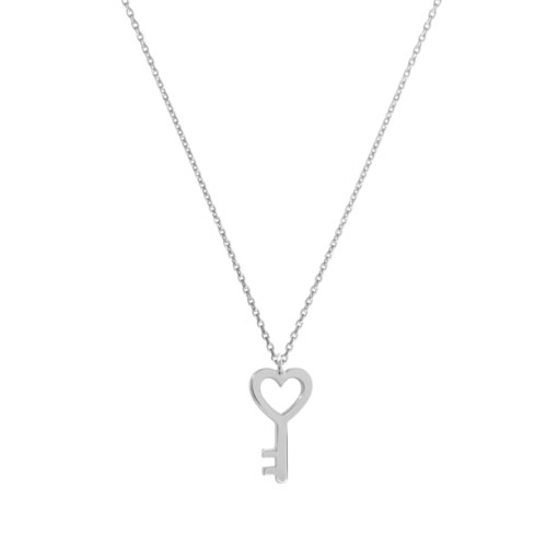 Dainty Heart Key Pendant, White Gold Necklace
