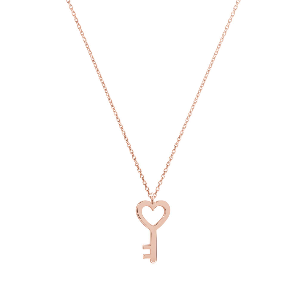 Dainty Heart Key Pendant, Rose Gold Necklace