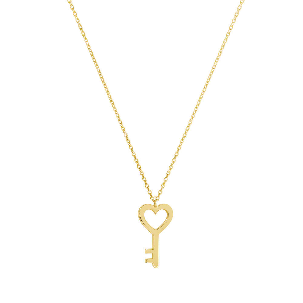 Dainty Heart Key Pendant, Yellow Gold Necklace