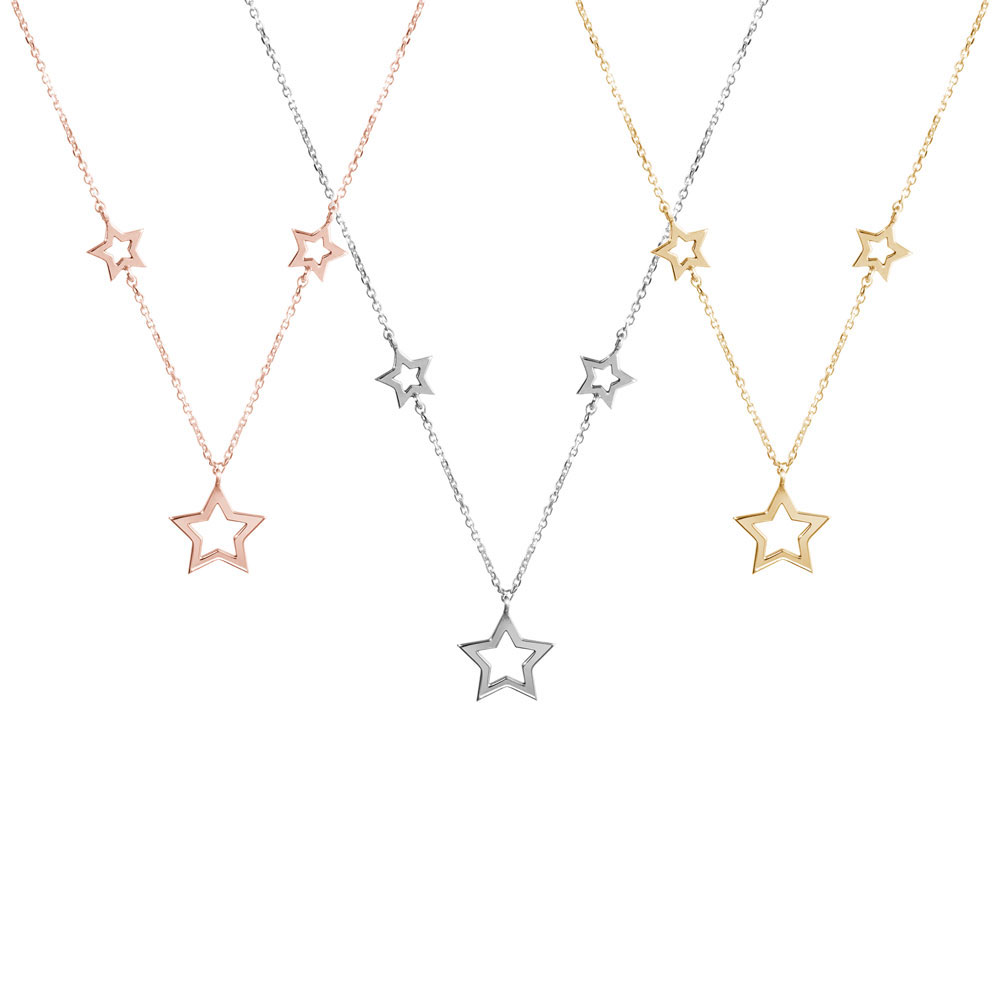 All Three Options Of The Solid Gold Necklace with Three Stars