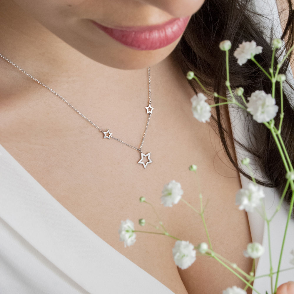 White Gold Necklace with Three Stars