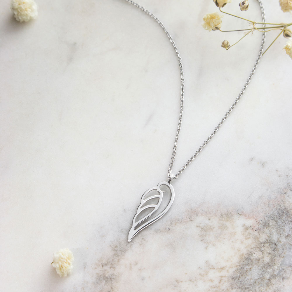 White gold angel wing pendant necklace