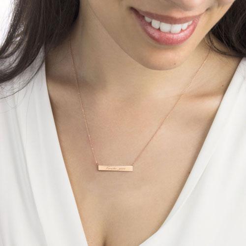 Personalized Handwritten Bar Necklace made of Rose Gold