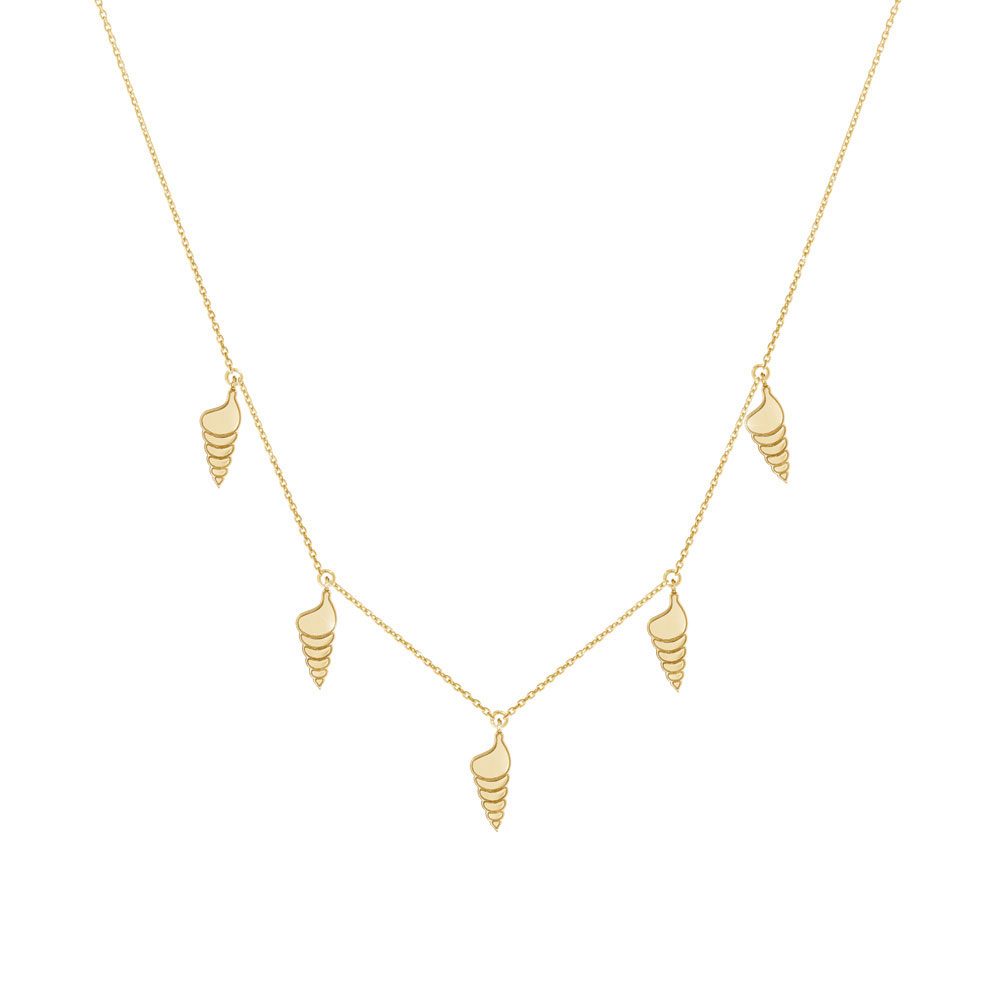 Multiple Snail Seashell Charms, Necklace in Yellow Gold