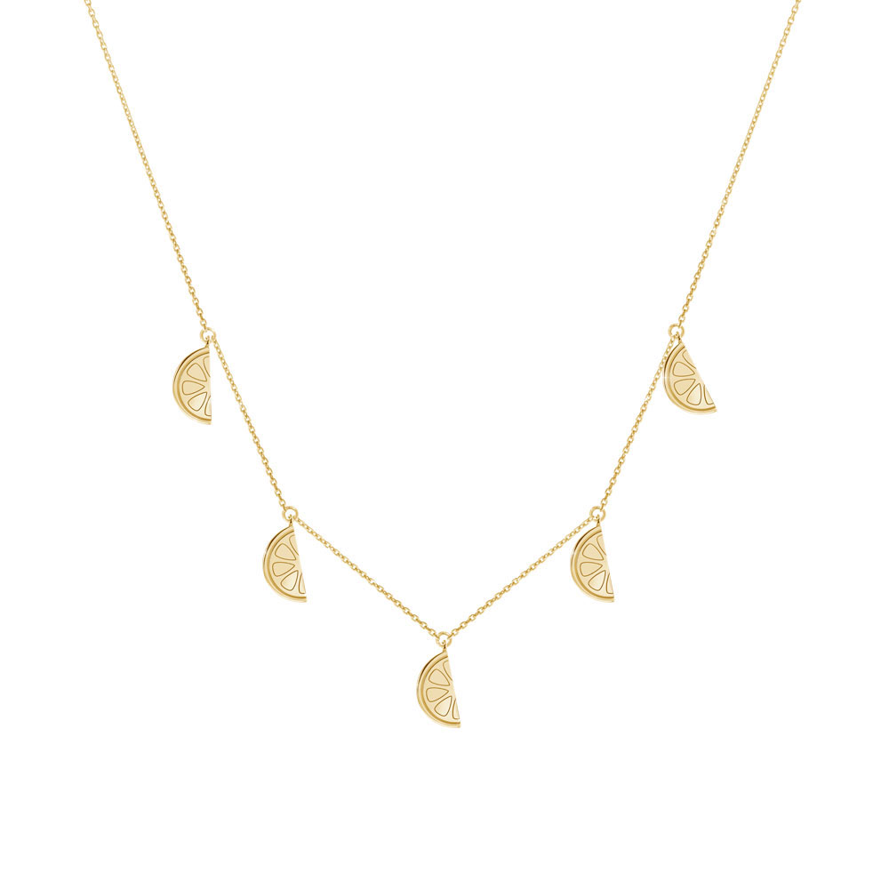 Multiple Dangling Lemon Charms, Yellow Gold Necklace