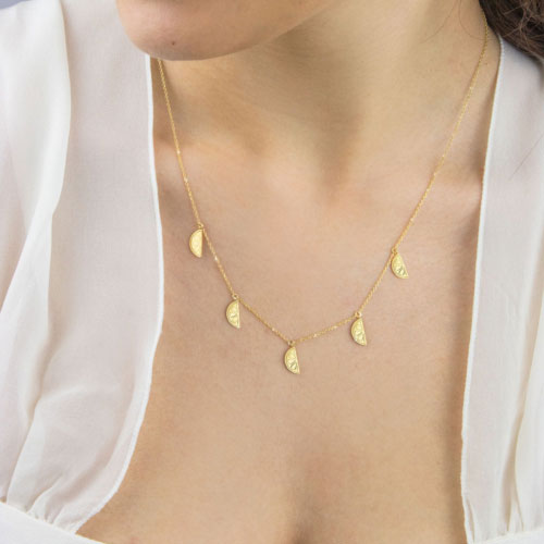 Multiple Dangling Lemon Charms, Yellow Gold Necklace