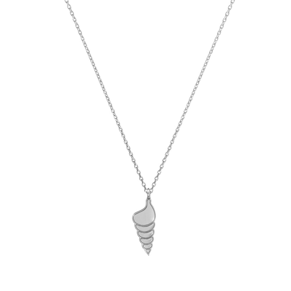 Small Snail Seashell Pendant Necklace in White Gold