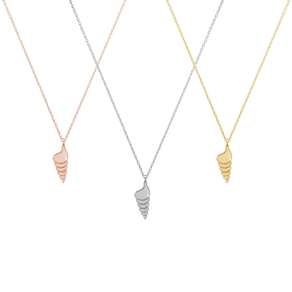 All Three Of The Small Snail Seashell Pendant Necklace in Solid Gold