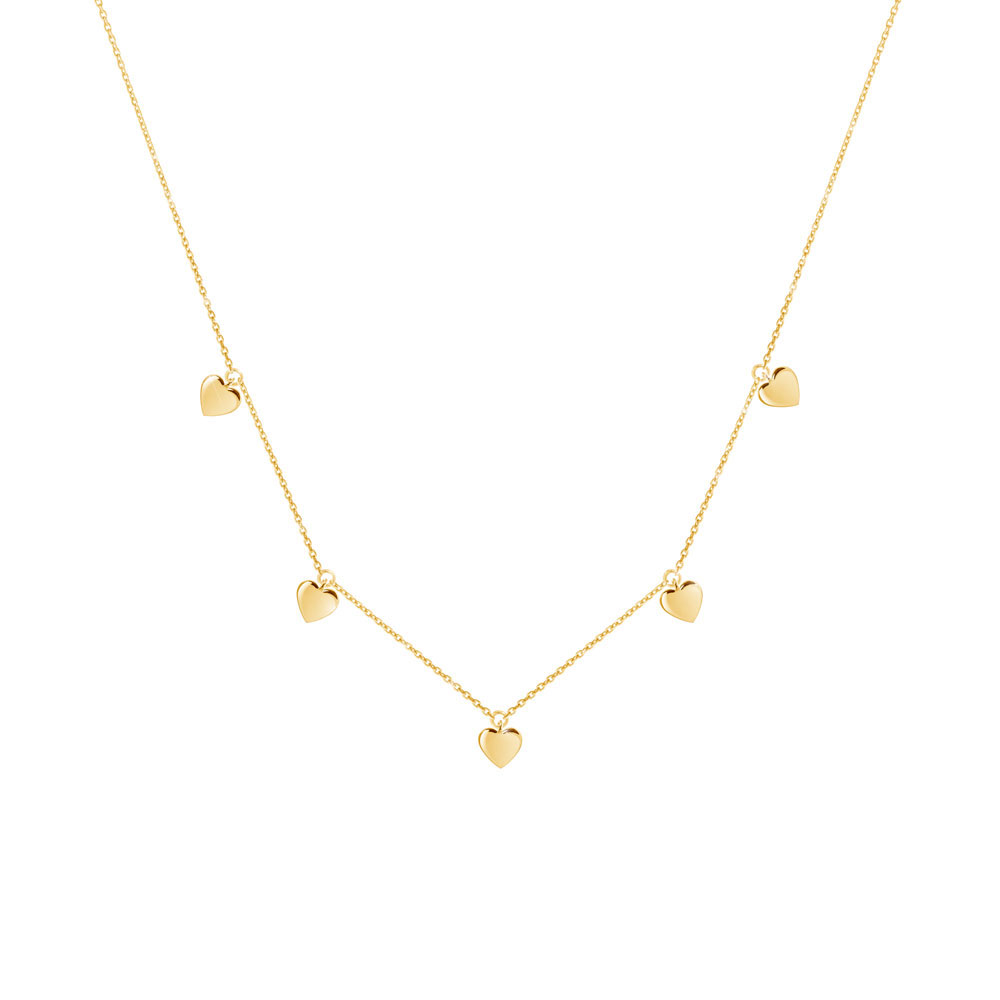 Tiny Multiple Hearts Dangling, Yellow Gold Necklace