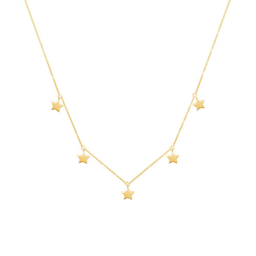 Tiny Multi Stars, Yellow Gold Dangling Necklace