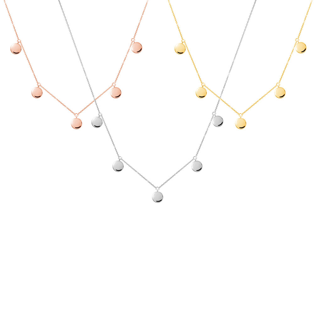 All Three Options Of The Multiple Tiny Disc Charms Necklace in Solid Gold