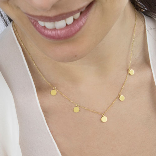 Multiple Tiny Disc Charms Necklace in Yellow Gold By A Woman