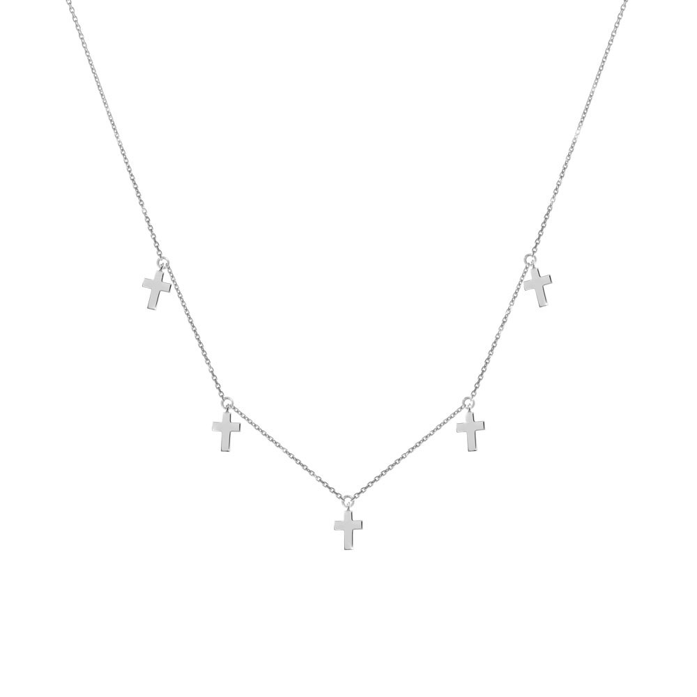 Tiny Dangling Cross Charms, Necklace in White Gold