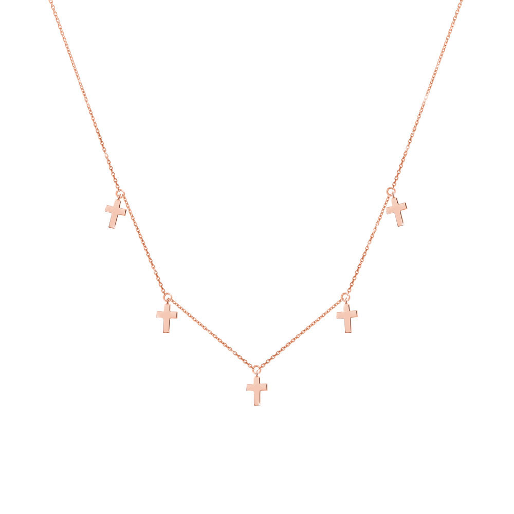 Tiny Dangling Cross Charms, Necklace in Rose Gold
