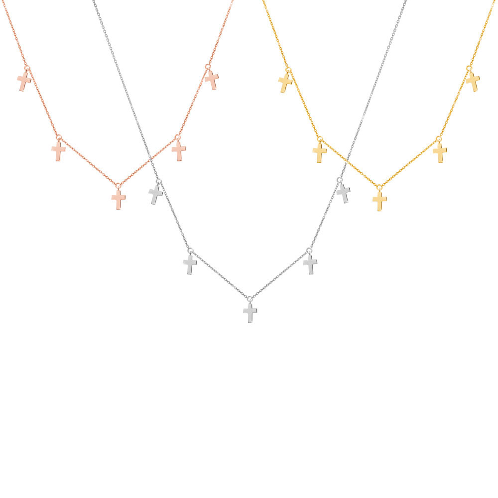 All Three Options Of The Tiny Dangling Cross Charms, Necklace in Solid Gold