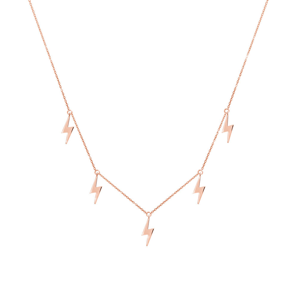 Dangling Lightning Bolt Charms, Necklace made of Rose Gold