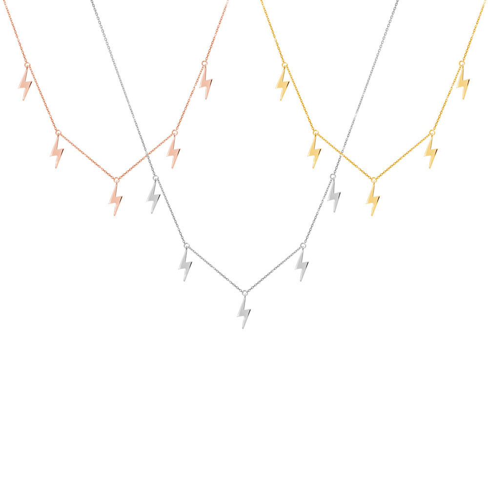 All Three Options Of The Dangling Lightning Bolt Charms, Necklace made of Solid Gold