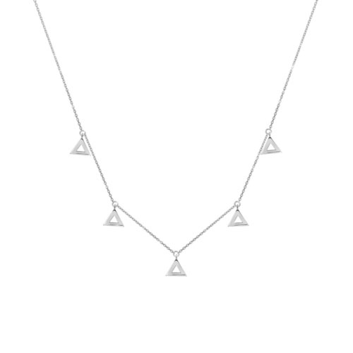 Tiny White Gold Triangle Charms in White Gold Dangling Necklace