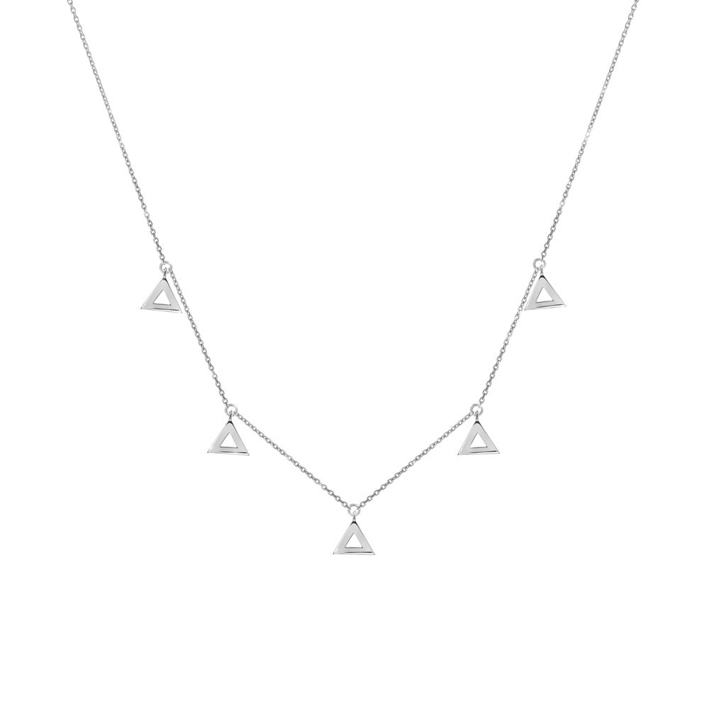 Tiny White Gold Triangle Charms in White Gold Dangling Necklace