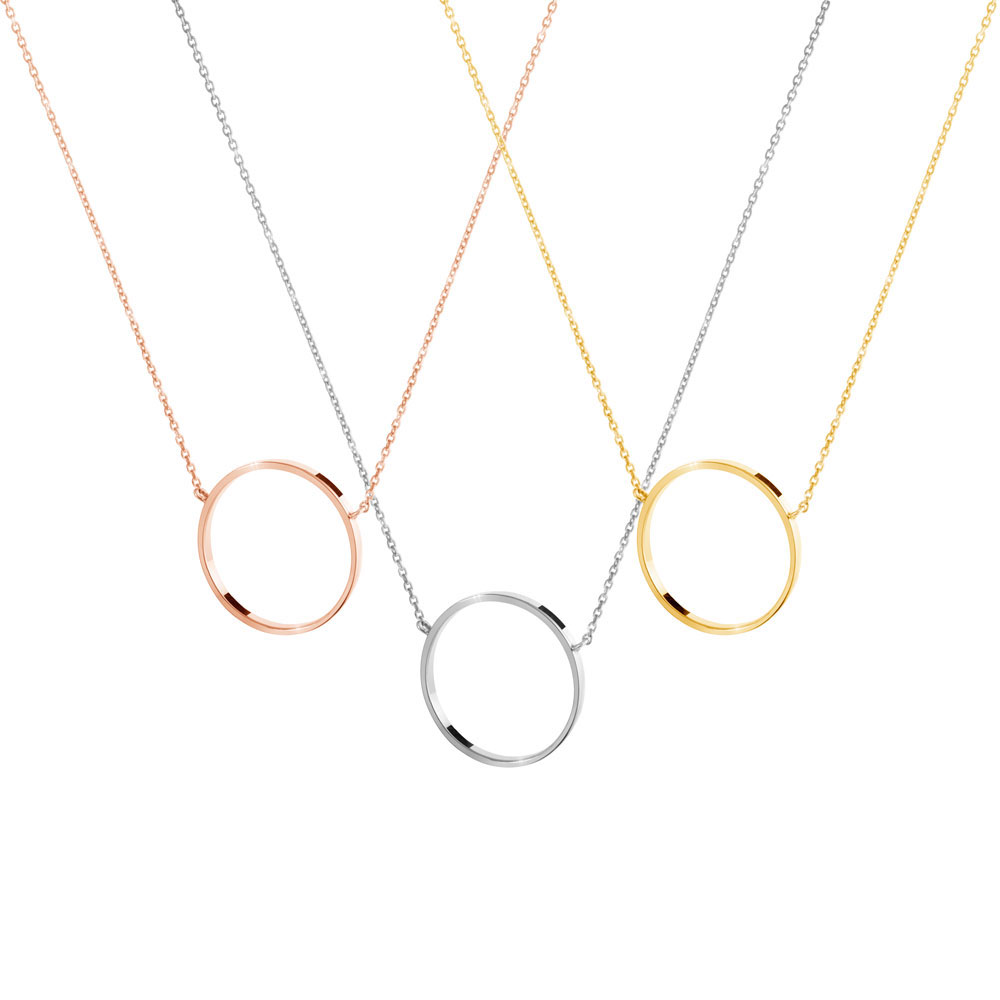 All Three Options Of The Gold Circle Charm Necklace in Solid Gold