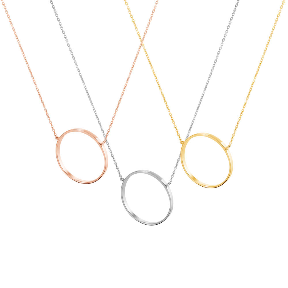 All Three Options Of The Gold Circle Charm Necklace in Solid Gold
