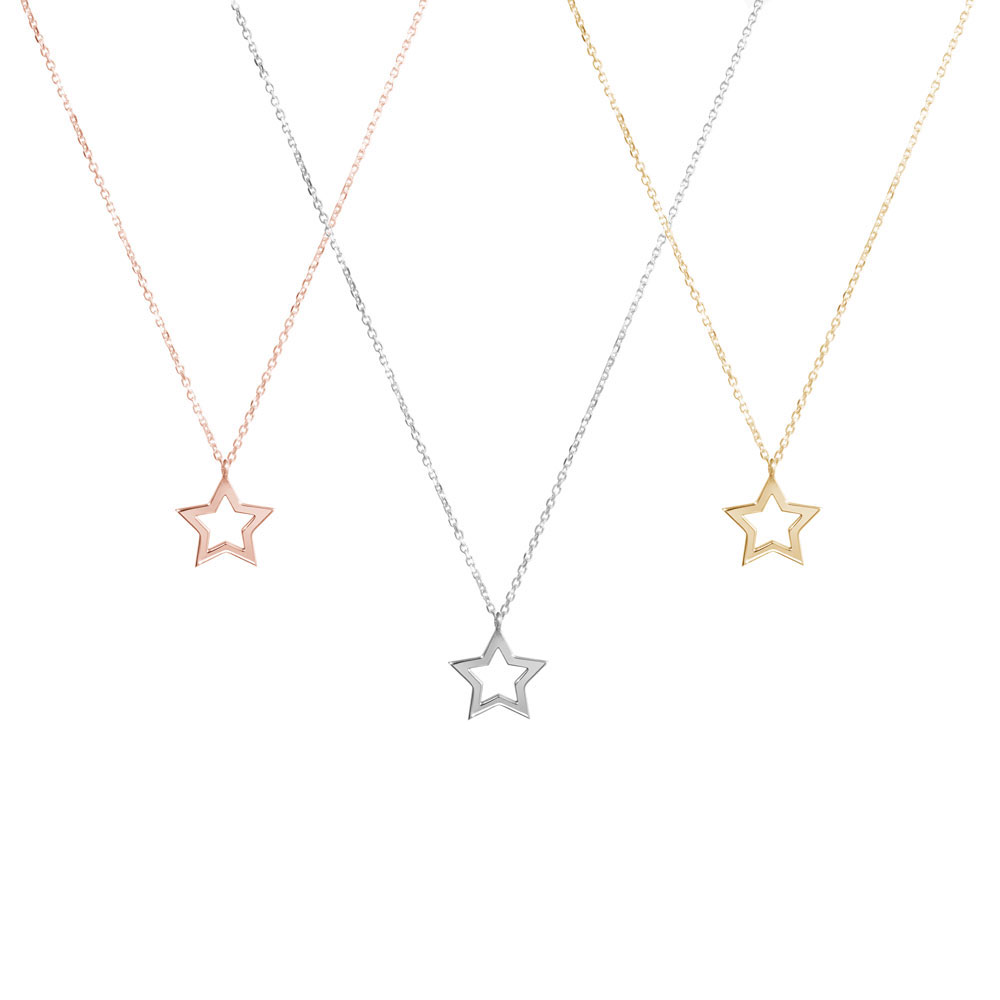All Three Options Of The Solid Gold Star Pendant Necklace