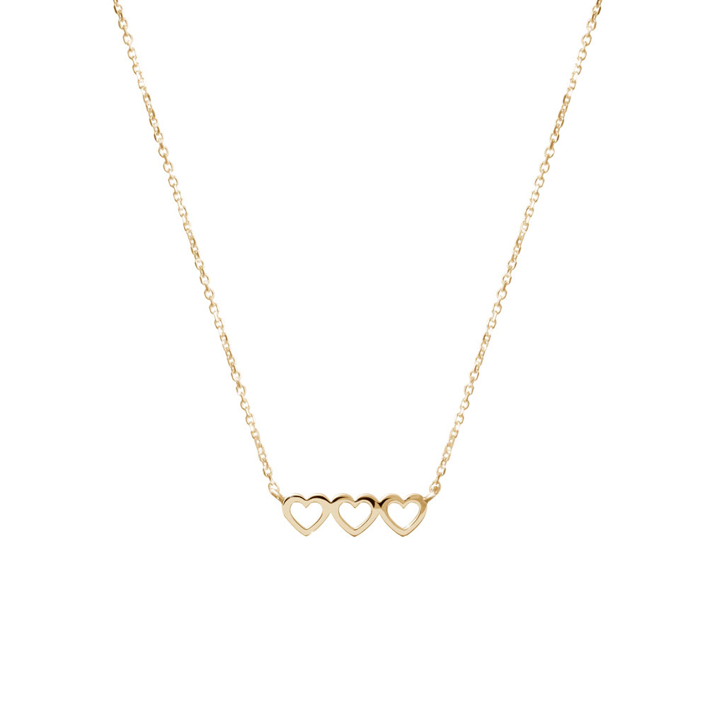 Yellow Gold Necklace with a Triple Heart Charm