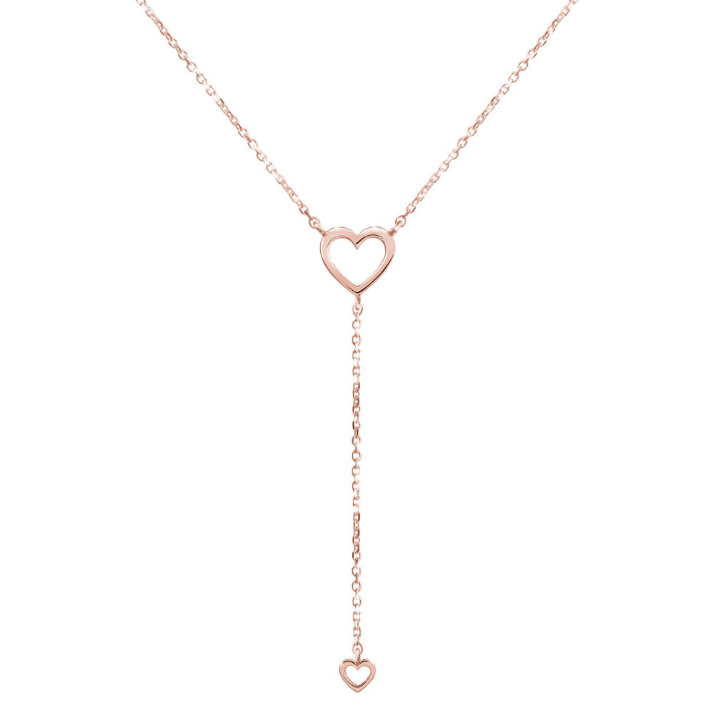 Rose Gold Y Necklace with Two Dainty Hearts