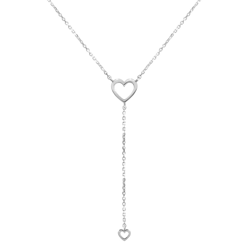 White Gold Y Necklace with Two Dainty Hearts