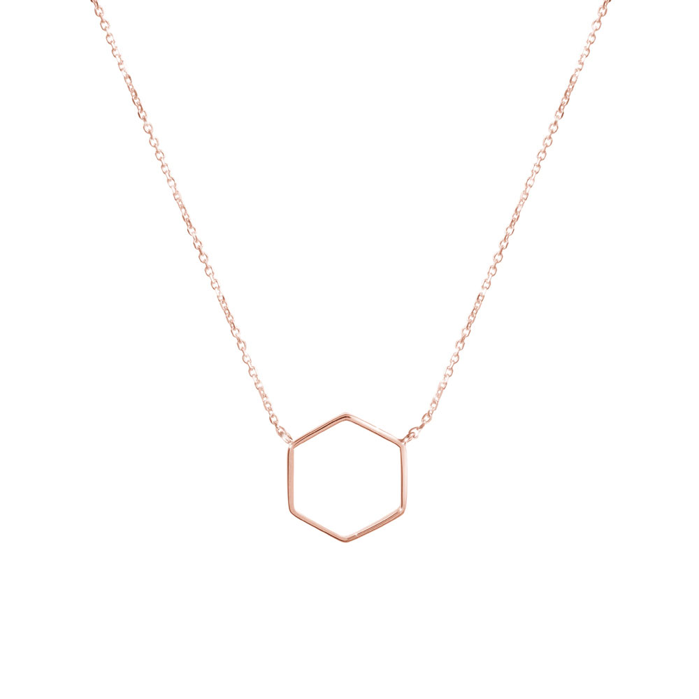 Small Hexagon Charm, Geometric Necklace in Rose Gold