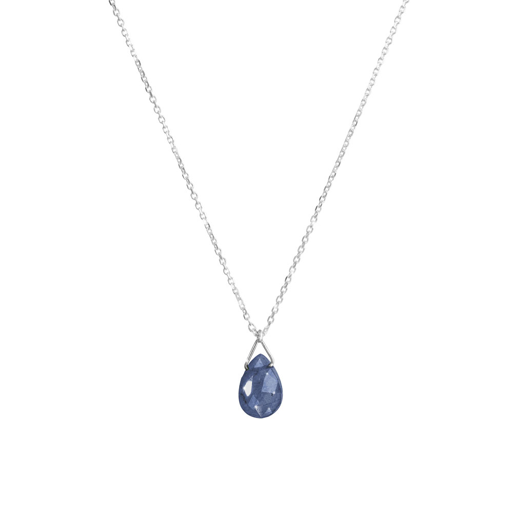 Tiny Sapphire Birthstone Pendant Necklace with a White Gold Chain