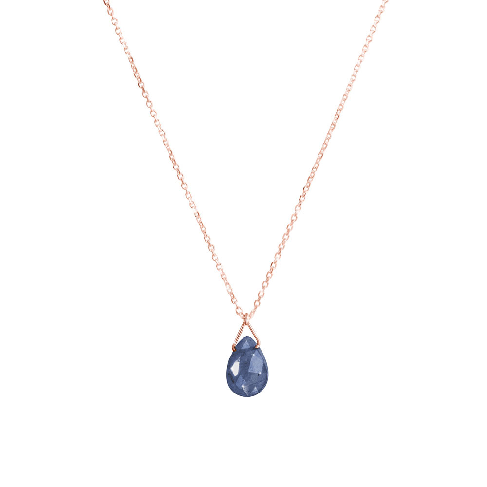 Tiny Sapphire Birthstone Pendant Necklace with a Rose Gold Chain