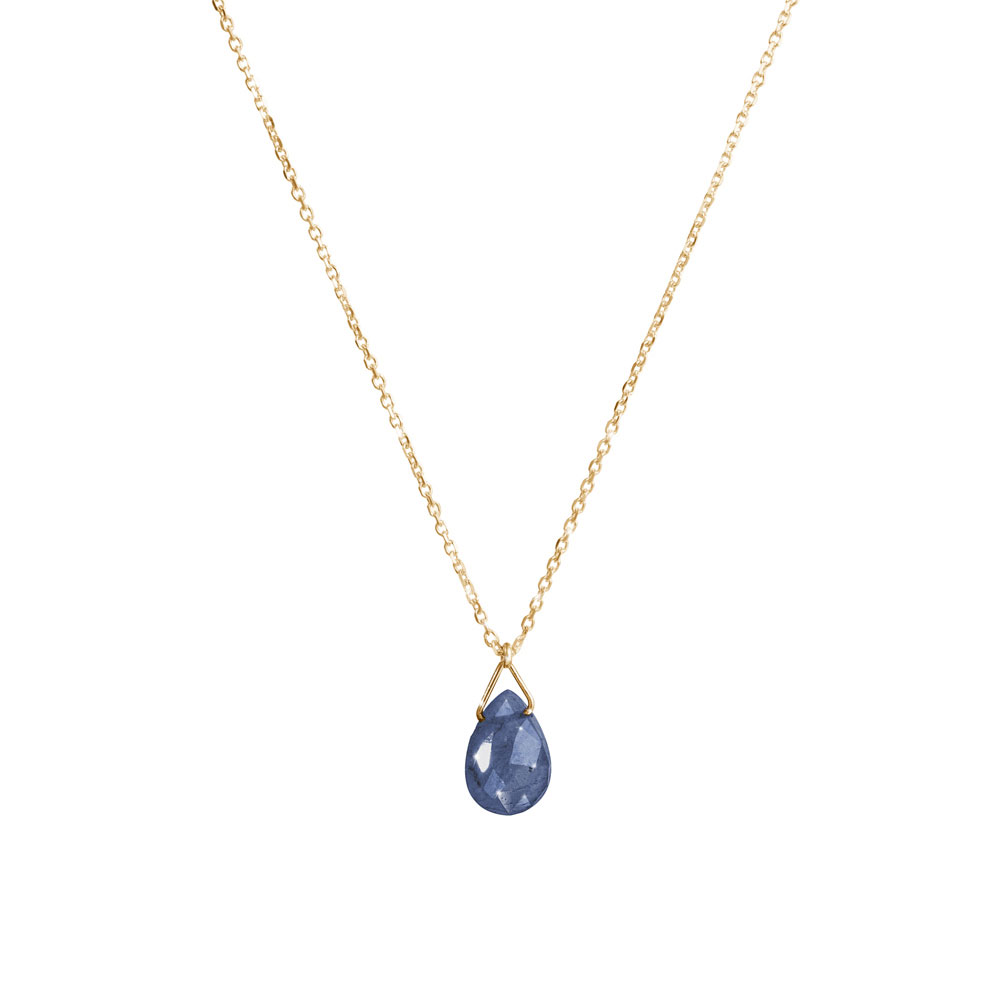 Tiny Sapphire Birthstone Pendant Necklace with a Yellow Gold Chain