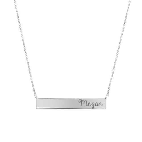 Custom-Engraved Name White Gold Bar Necklace