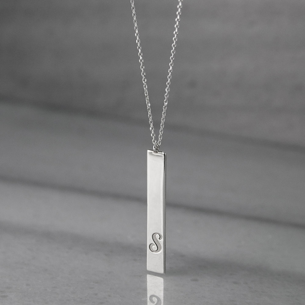 Vertical Bar Pendant Necklace in White Gold
