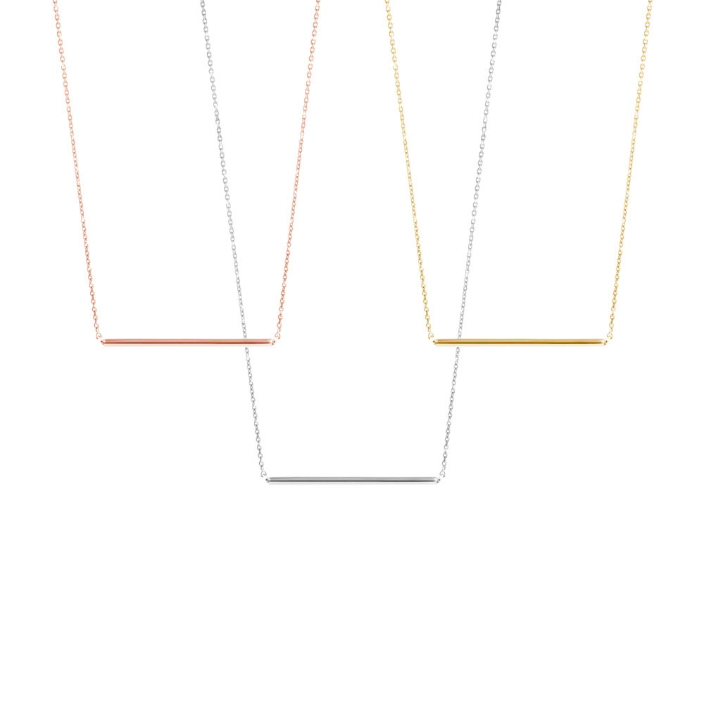 All Three Options Of The Horizontal Thin Bar Necklace made of Solid Gold