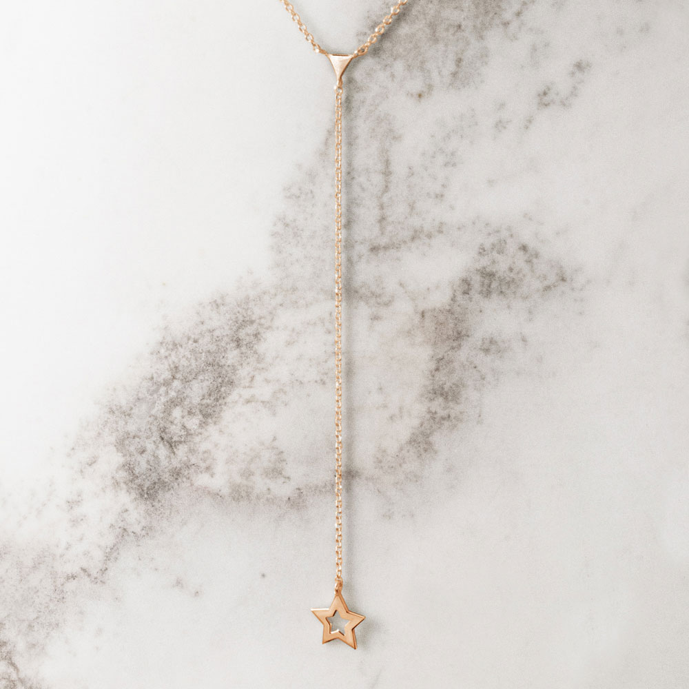 Rose Gold Y Triangle Necklace with a Dainty Star