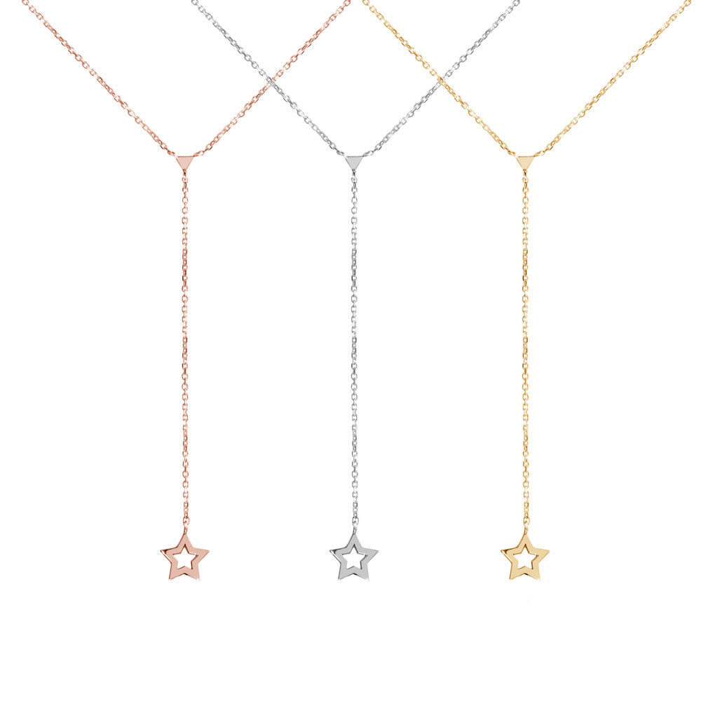 All Three Options Of The Gold Y Triangle Necklace with a Dainty Star