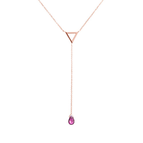 Rose Gold Y Necklace with a Triangle and a Tiny Tourmaline