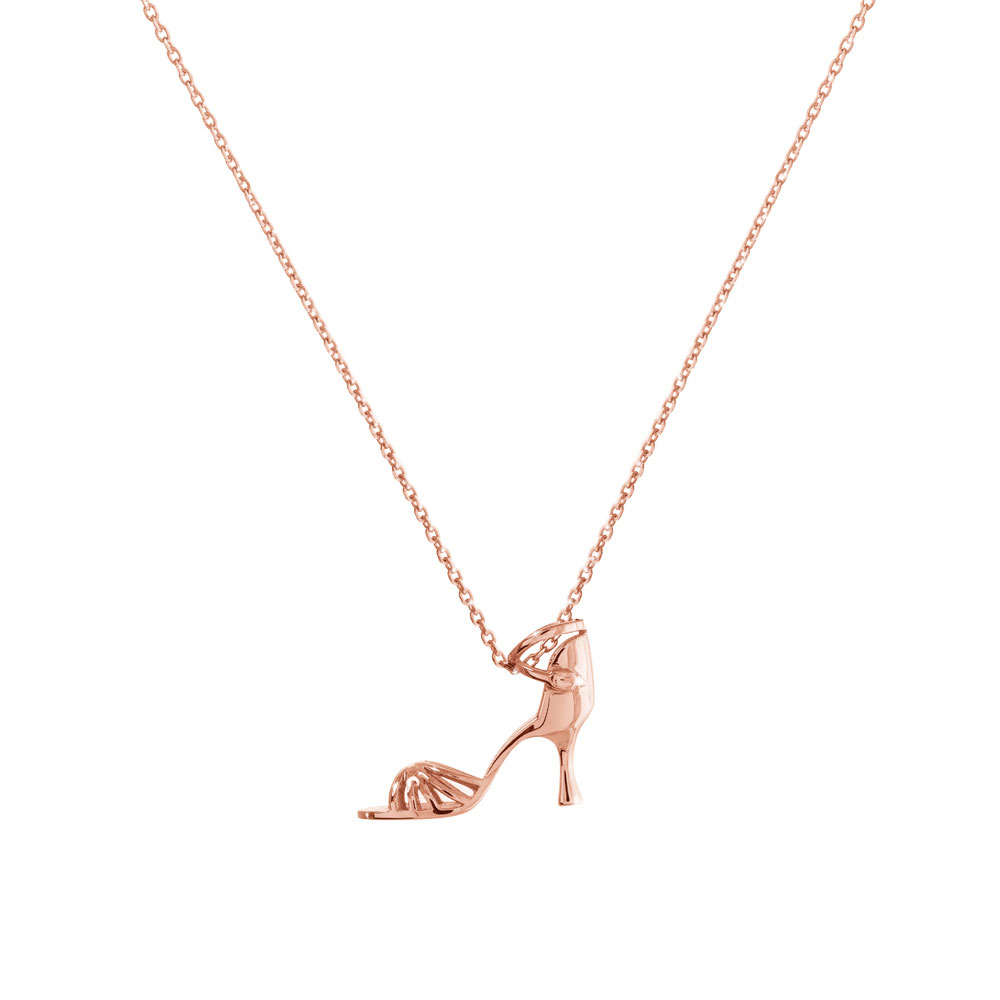 Latin Dance Shoe Pendant Necklace in Rose Gold